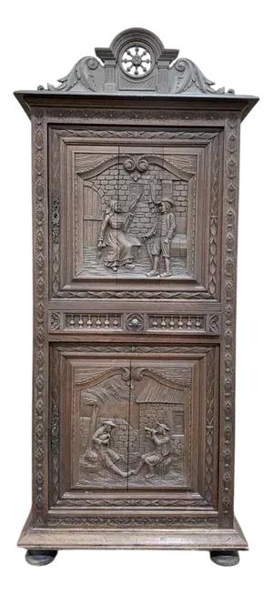 Breton Wardrobe in Carved Oak