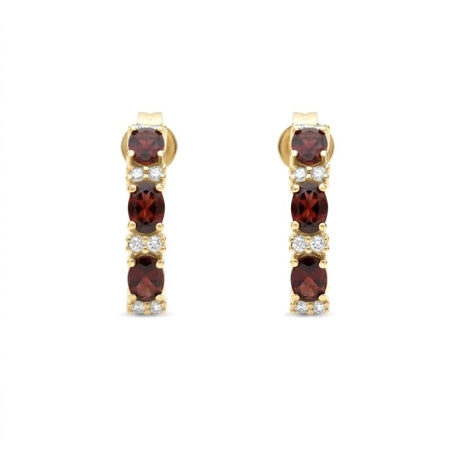 Garnet Huggies Hoops Earrings | January Birthstone Earrings | 18k Gold Plated Sterling Silver Earrings - A Pair For Sale - Image 4 of 4