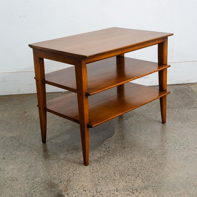 1960s Mid Century Modern Table Solid Wood End Side Nightstand 3 Tier Vintage Rectangular For Sale - Image 12 of 12