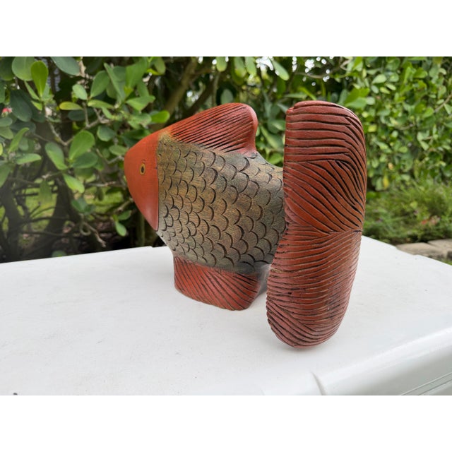 Red Vintage Hand-Carved Folk Art Fish Sculpture For Sale - Image 8 of 12
