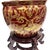 A very fine large Mid-Century Asian ceramic planter on laquered wood stand. This vase features hand painted acanthus...