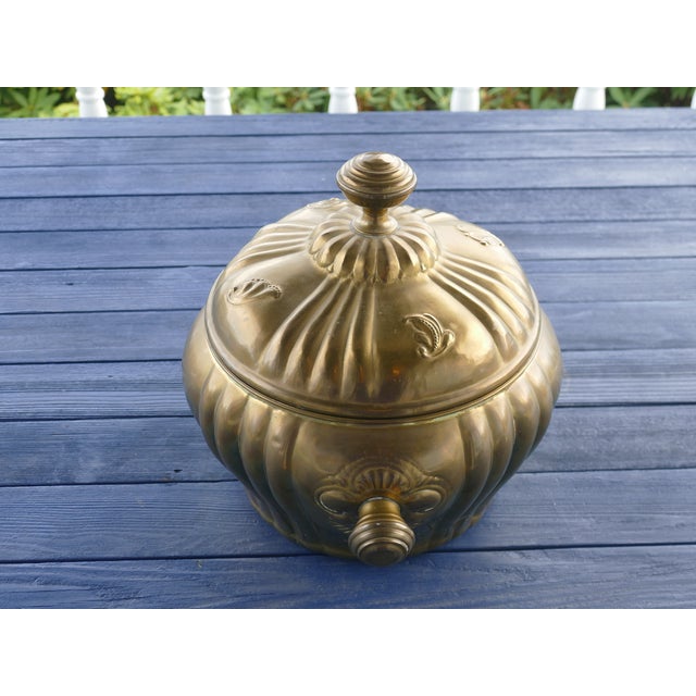 Vintage Large Brass Sculpted Lidded Pot For Sale - Image 9 of 12