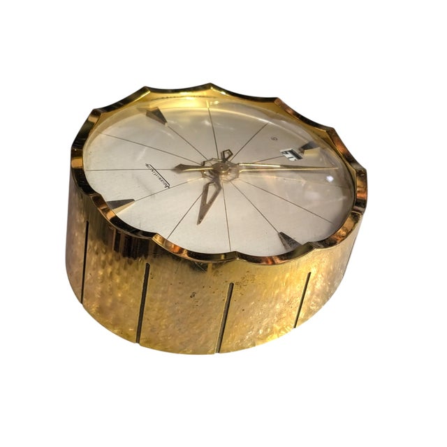 Mid-Century Modern 1960's Midcentury Swiss Eight Days Brass Desk Clock by Jaeger-LeCoultre For Sale - Image 3 of 4