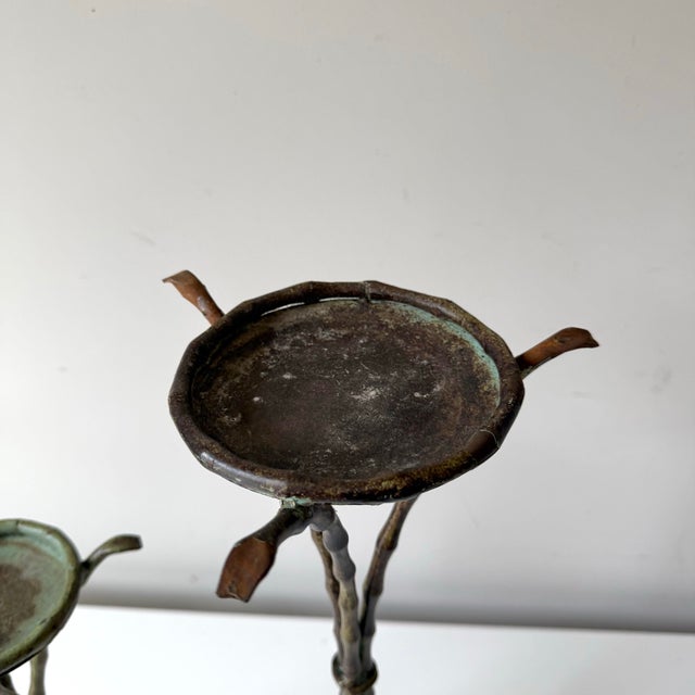 Verdigris Verdigris Bamboo Iron Candle Holders For Sale - Image 8 of 11