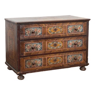 19th Century Original Hand Painted Large Chest of Three Drawers For Sale
