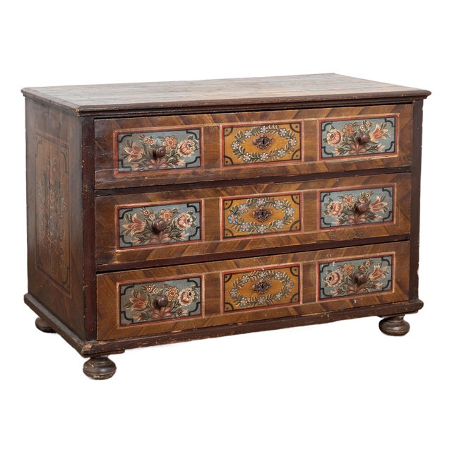 19th Century Original Hand Painted Large Chest of Three Drawers For Sale