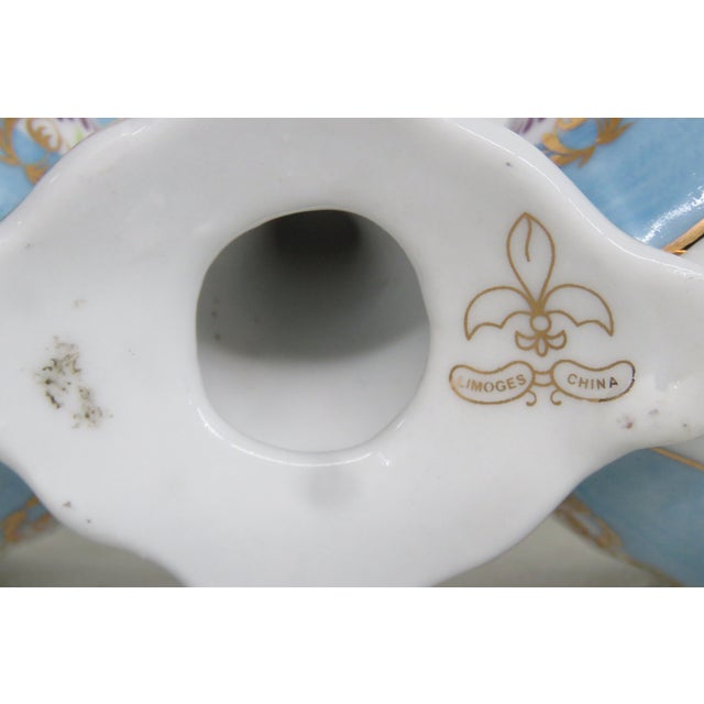 Limoges China Double Open Salt Cellar With Handle Vintage Hand Painted 4696b For Sale - Image 9 of 15