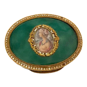 19th Century French Jewelry Box: Bronze, Guilloche Enamel, and Hand-Painted Portrait
