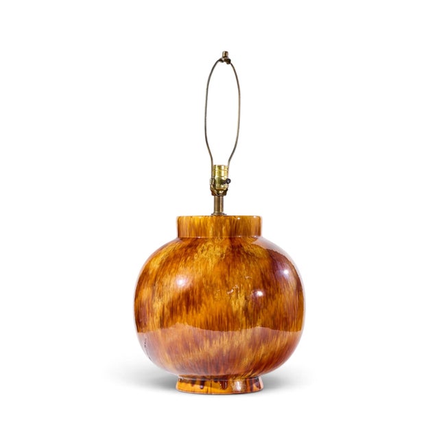 Mid 20th Century Mid Century Modern Orange Drip Glaze Table Lamp - Pair For Sale In Chicago - Image 6 of 7