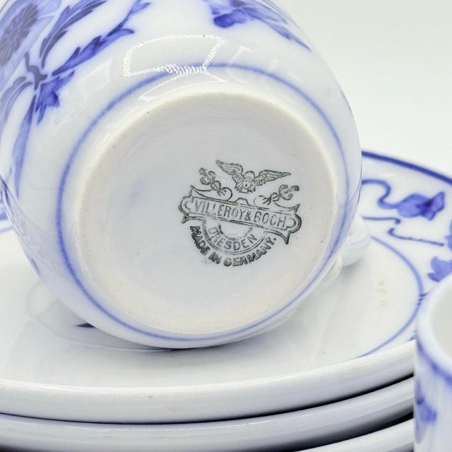 Antique Villeroy & Boch Dresden Blue Espresso Demitasse Cups & Saucers - Set of 3 For Sale - Image 12 of 12