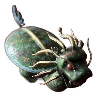 Vintage Bronze Cloisonné Dragon Turtle Back Trinket Box For Sale