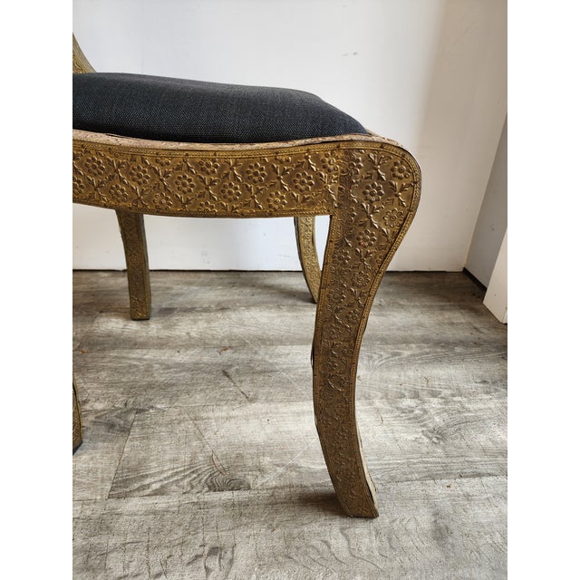 Vintage Regency Anglo-Indian Ram's Head Brass-Clad Wedding Side Chair For Sale - Image 10 of 18