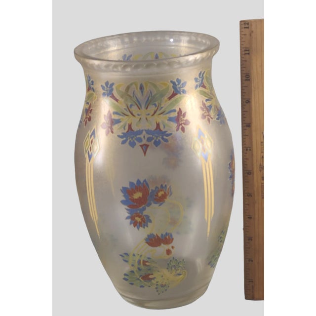 Glass Early 20th Century Art Deco Hand Painted Enamel Lucky Lotus Flowers Venetian Glass Vase, Made in Italy For Sale - Image 7 of 8