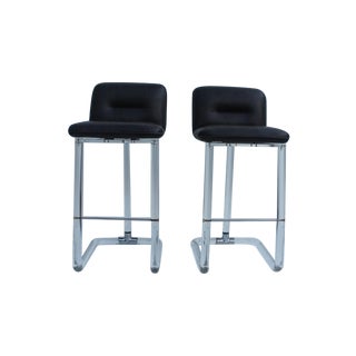 Lion in Frost Lucite & Chrome Bar Stools - A Pair For Sale