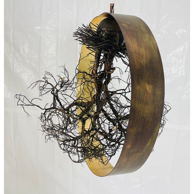 Metal “Roots” Sculptural Pendant Light by F+m Fos, Hand-Twisted Wire, Gold Leaf For Sale - Image 7 of 18