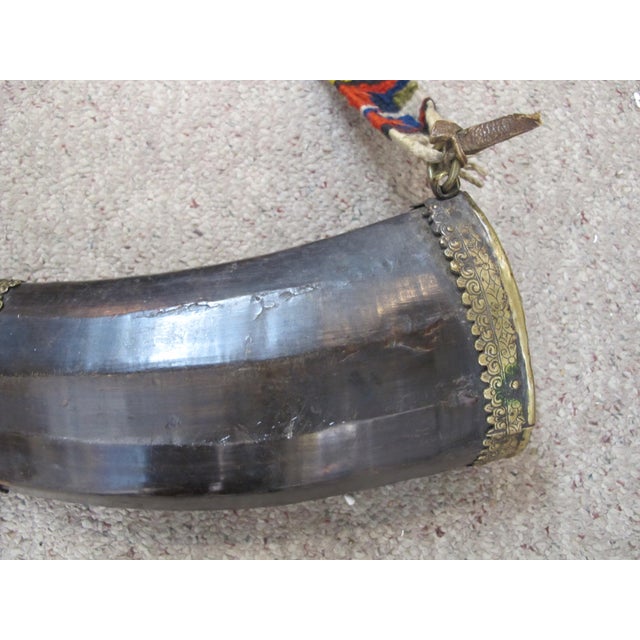 Antique 19th Century Tibetan Copper Chhaang Drinking Yak Horn With Strap For Sale - Image 4 of 12