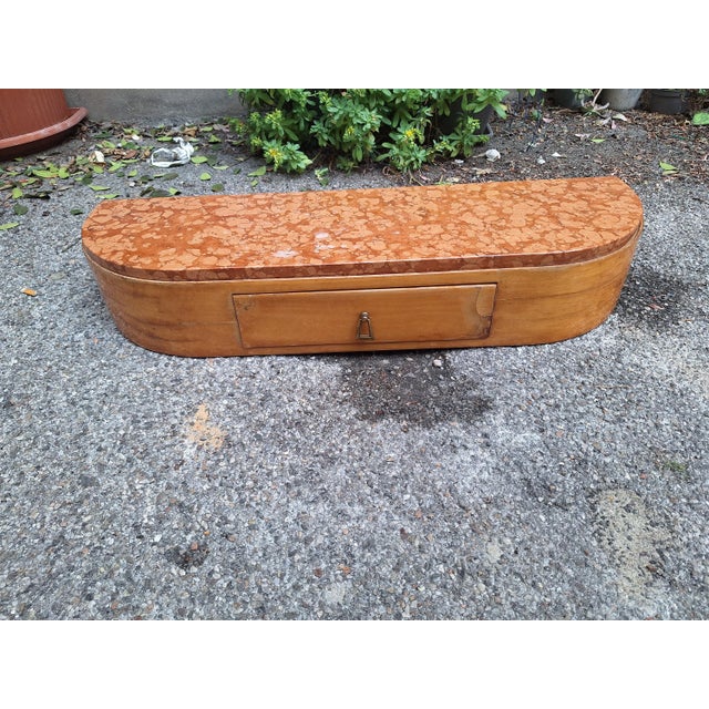 Wood Wall-Mounted Console Table in Light Wood with Drawer and Red Verona Marble Top, 1940s For Sale - Image 7 of 7
