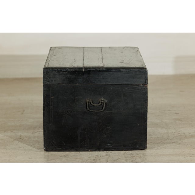 Black Mid 20th Century Black Chinese Lacquered Blanket Chest with Hand-Painted Figural Scenes For Sale - Image 8 of 18