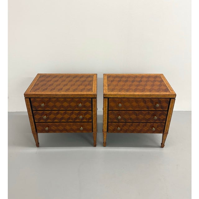 Maitland - Smith Vintage Maitland-Smith Marquetry Bedside Tables – Pair For Sale - Image 4 of 8