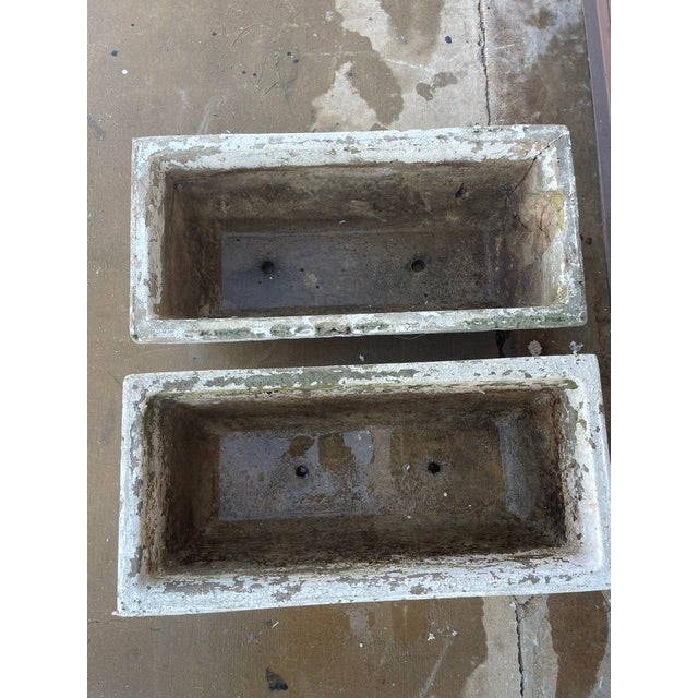 Antique White Pair of 1910 Asheville Estate Cast Concrete Rectangular Planters / Troughs For Sale - Image 8 of 11