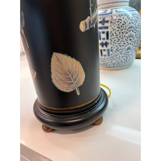 Late 20th Century Vintage Fornasetti Style Black Tole Accent Lamp With Botanical & Animal Motifs For Sale - Image 5 of 9