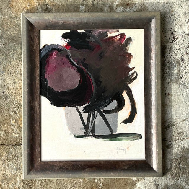 Abstract Vintage Boho Original Abstract Floral on Canvas For Sale - Image 3 of 8