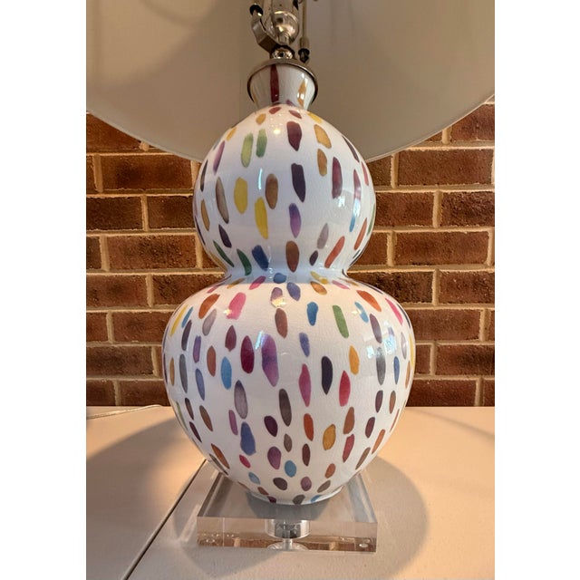 2000 - 2009 Scalamandré for Port 68 “Jamboree Magenta” Double-Gourd Lamps - a Pair For Sale - Image 5 of 8