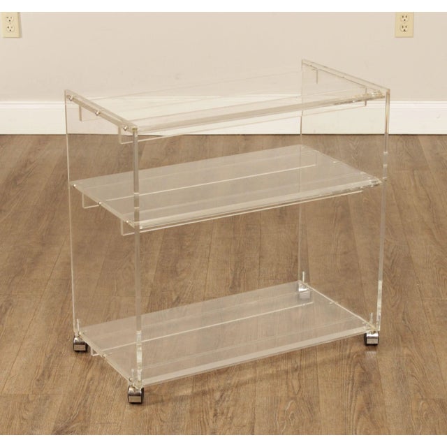 High Quality Vintage Lucite Acrylic 3-Tier Rolling Tea or Bar Cart on Chrome Casters