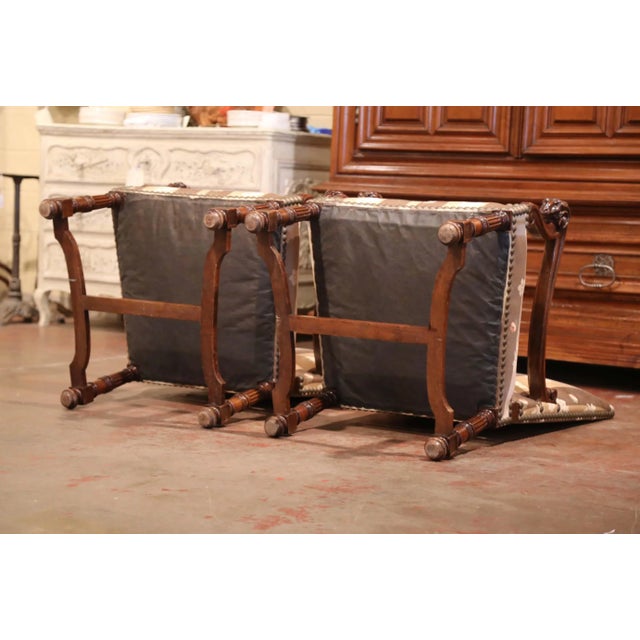 Pair of 19th Century French Louis XIII Walnut Fauteuils With Carved Ram Heads For Sale - Image 11 of 12
