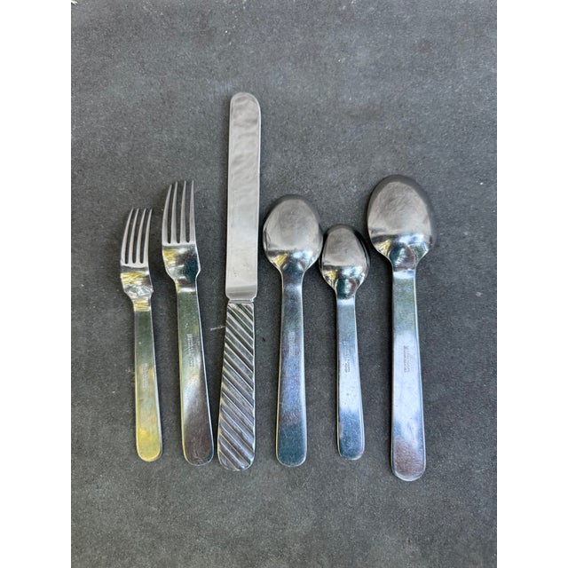 Stanley Roberts 1960s Stanley Roberts Zebra 76 PCS 12 Place Settings Stainless Steel Korea Postmoden For Sale - Image 4 of 10