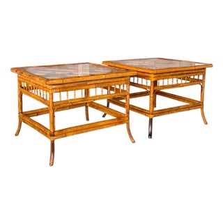 Pair of Refinished Brighton Pavilion Style Bamboo Side Tables For Sale