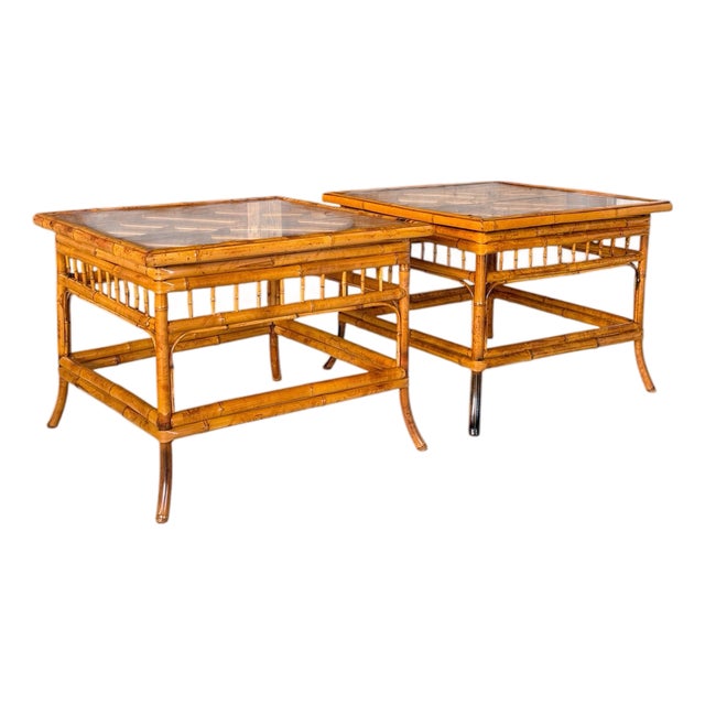 Pair of Refinished Brighton Pavilion Style Bamboo Side Tables For Sale