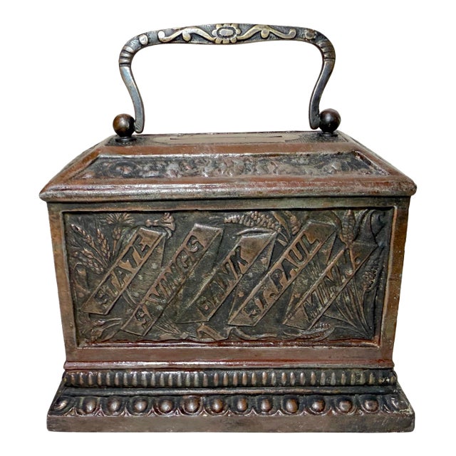 Rare 19th Century Antique Cast Iron State Savings Bank St Paul Minn Still Bank For Sale