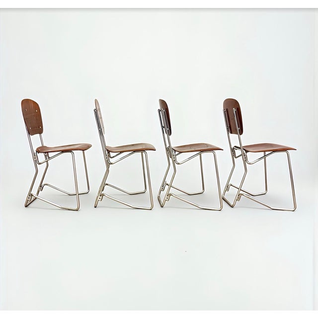 1950s Mid-Century Modern Minimalist First Edition Aluflex Stackable Folding Chairs from Armin Wirth, Switzerland, 1950s, Set of 4 For Sale - Image 5 of 18