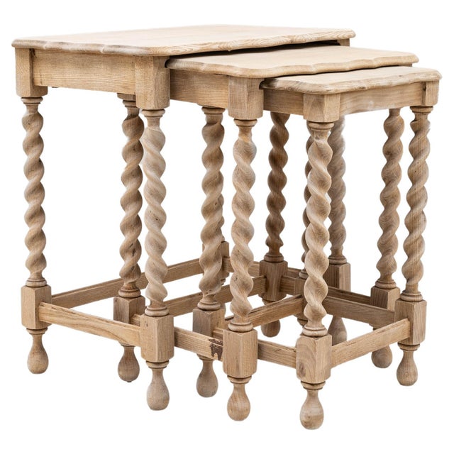 20th Century French Oak Nesting Tables With Barley Twist Legs - Set of 3 For Sale - Image 10 of 18
