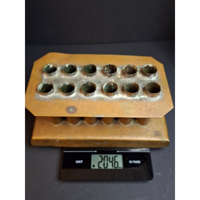 Ultra Rare Antique 18th C Heavy Brass 12 Tube Candle Mold Primitive Corks 5x10 For Sale - Image 16 of 16