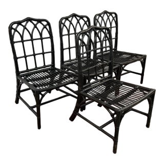 McGuire Organic Modern Rattan Cathedral Dining Chairs, Set of Four For Sale