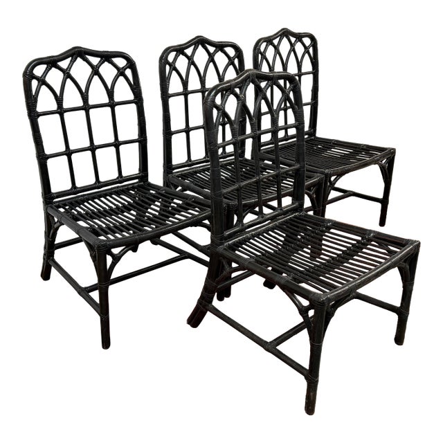 McGuire Organic Modern Rattan Cathedral Dining Chairs, Set of Four For Sale