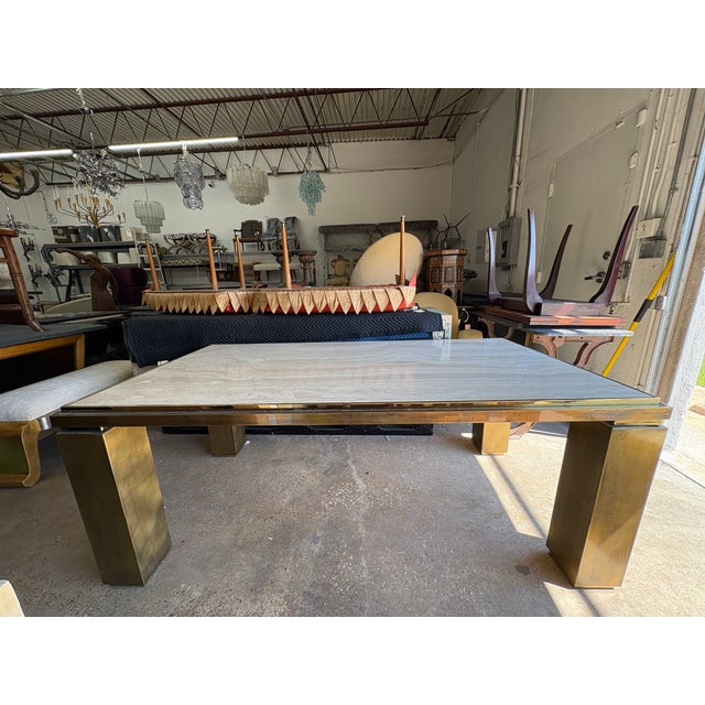 1970s French Modern Brass and Travertine Dining Table For Sale - Image 15 of 18