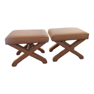 1970s Vintage X Bench Ottoman Pair in Pink For Sale