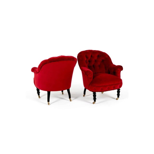 French Velvet Button Back Armchair For Sale - Image 5 of 11