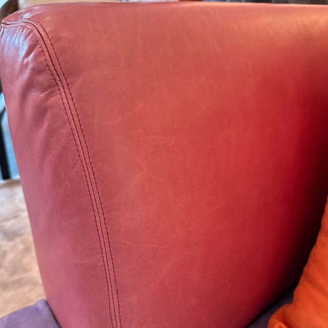 Lavender Micro-Suede + Rose Pink Leather Chaise Sofa For Sale - Image 12 of 12