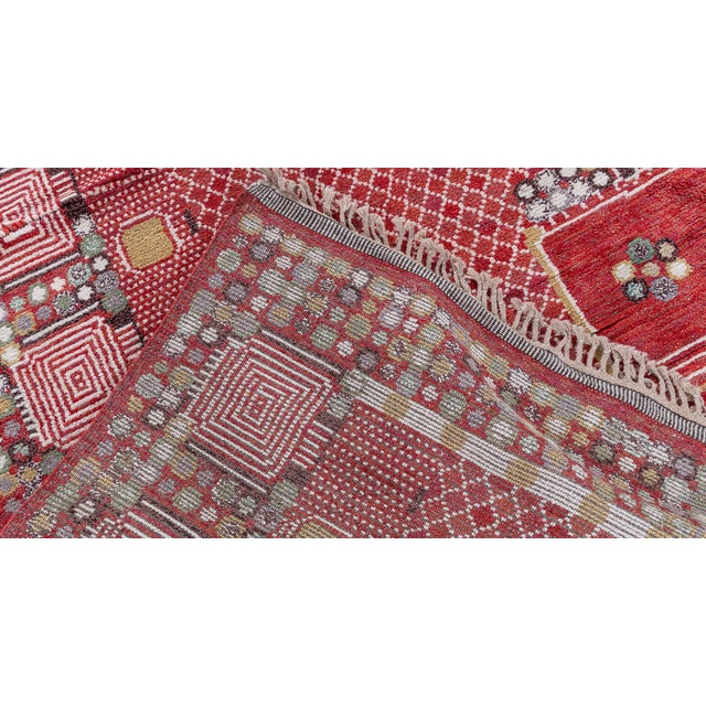 Red "Rubilace" - Modern Swedish Pile Rug with Red Lattice and Medallion Motifs For Sale - Image 8 of 8