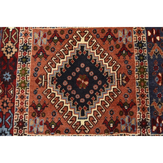 Blue Yalameh Rug 3'5'' X 4'9'' Multicolor Wool Vintage Tribal Hand-Knotted Carpet For Sale - Image 8 of 12