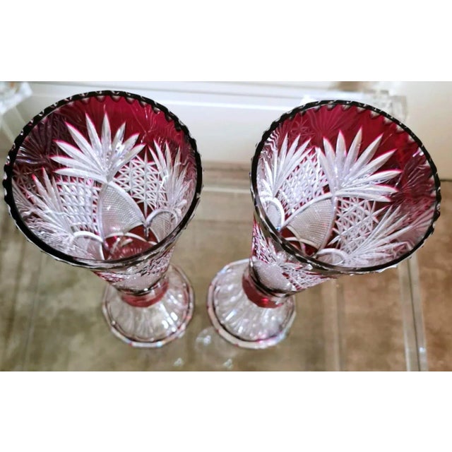 Art Deco Saint Louis Style French Cut and Grinded Lead Crystal Vases - a Pair For Sale - Image 4 of 13