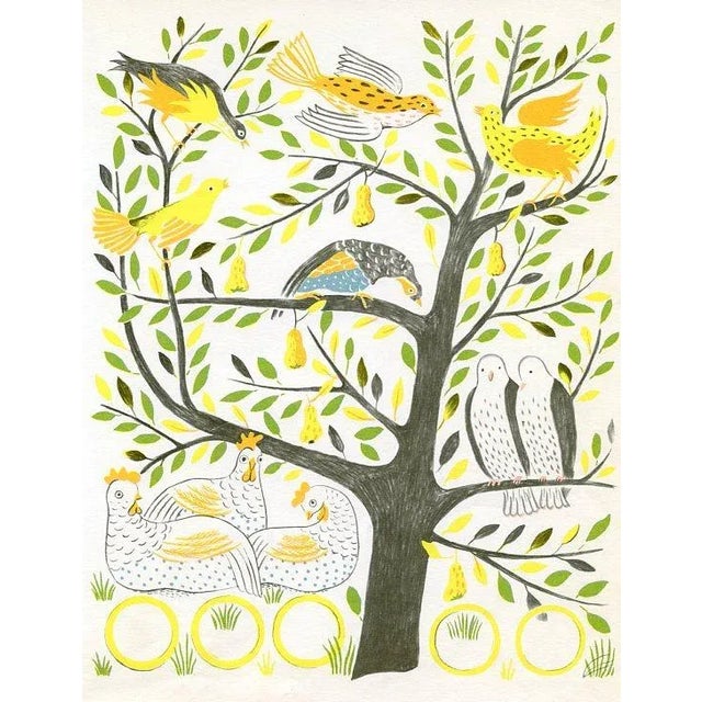 Original lithograph from a mid-century folio illustrating the English carol “The Twelve Days of Christmas”. Shown is the...