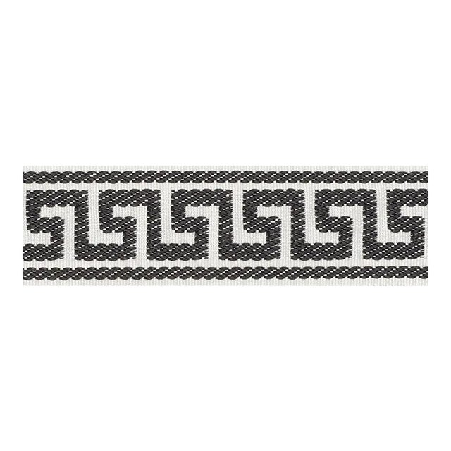 Sample - Schumacher Etienne Silk Greek Key Trim Narrow in Black For Sale