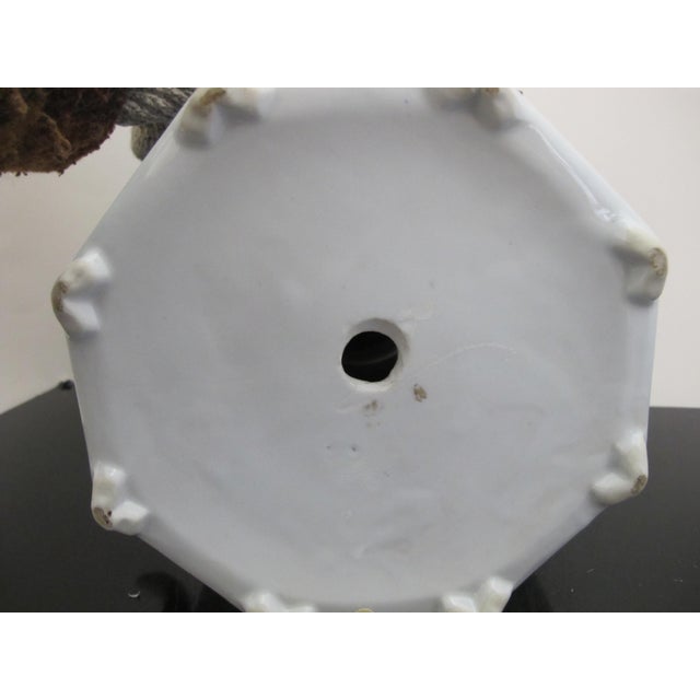 Metal Chinese Blue & White Porcelain Bird & Flower Octagonal Teapot With Brass Handle For Sale - Image 7 of 9