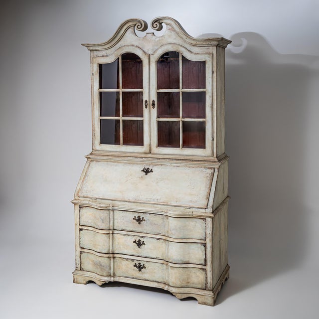 White-Painted Secretaire with Glazed Cabinet, 1700s For Sale - Image 3 of 11