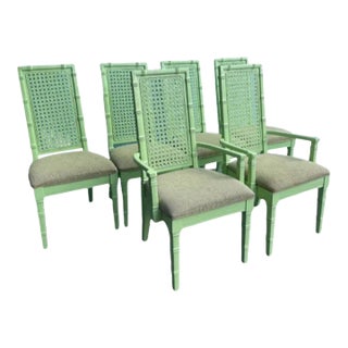 1960s Six Full Set of Faux Bamboo Stanley Chairs For Sale